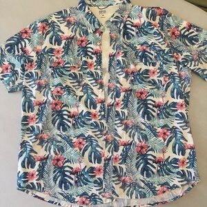 Izod Men's Floral Casual Button Down Shirt - Blue and Pink